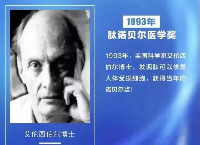 1993年,美国科学家艾伦博士,发现肽对人体细胞的,修复作用,获得诺贝尔